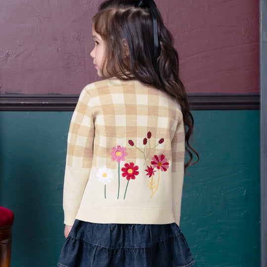 ami amie : お花刺繍チェックカーディガン/243008