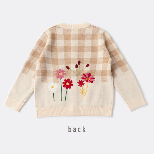 ami amie : お花刺繍チェックカーディガン/243008
