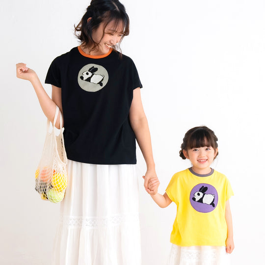 【キッズ＆ママサイズ】ami amie :うさパンダフレンチスリーブTシャツ/251021