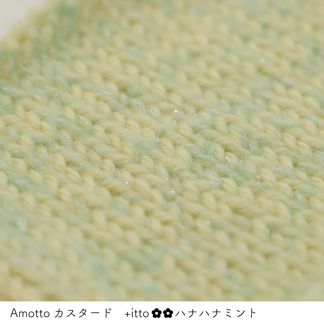 Amotto-アモット- カスタード・+itto(プラスイット)-ハナハナ- ミント 棒針編みの編み地