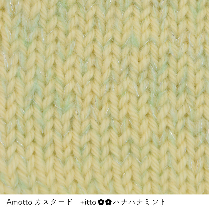 Amotto-アモット- カスタード・+itto(プラスイット)-ハナハナ- ミント 棒針編みの編み地