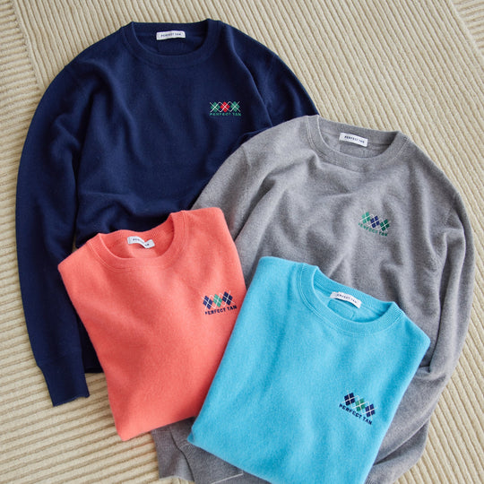 PERFECT TAN｜《SALE》カシミヤクルーネック刺繍プルオーバー〈MENS〉