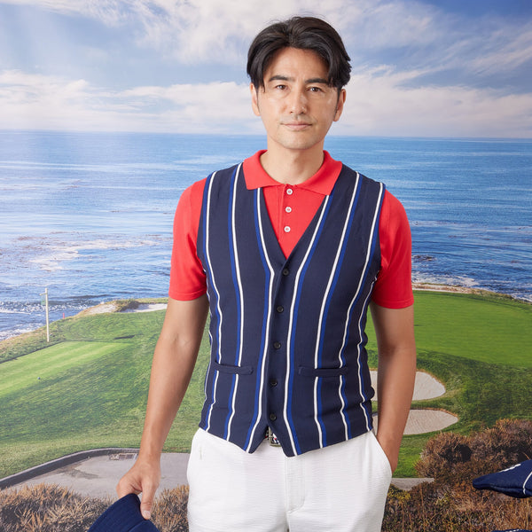 PERFECT TAN｜《SALE》ストライプテックニットベスト〈MENS〉