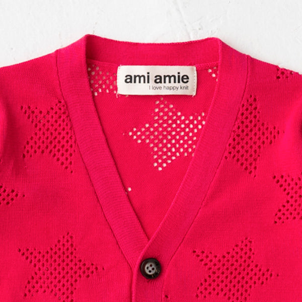 ami amie(OUTLET) : メッシュ編み星柄カーディガン/221005