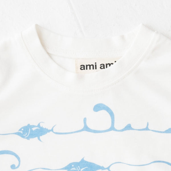 ami amie(OUTLET) : 深海魚ボーダー和紙Tシャツ/221015