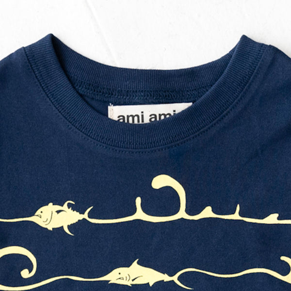 ami amie(OUTLET) : 深海魚ボーダー和紙Tシャツ/221015