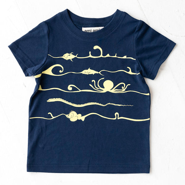 ami amie(OUTLET) : 深海魚ボーダー和紙Tシャツ/221015