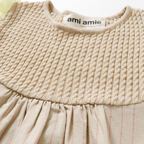 ami amie(OUTLET) : シフォンフリル袖ケーブルニットトップ切替ワンピース/231023