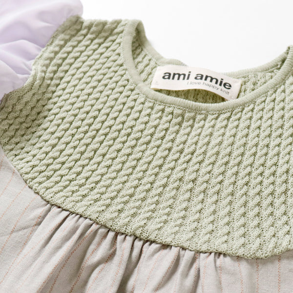 ami amie(OUTLET) : シフォンフリル袖ケーブルニットトップ切替ワンピース/231023