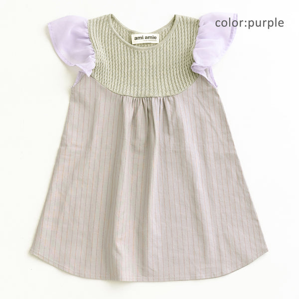 ami amie(OUTLET) : シフォンフリル袖ケーブルニットトップ切替ワンピース/231023