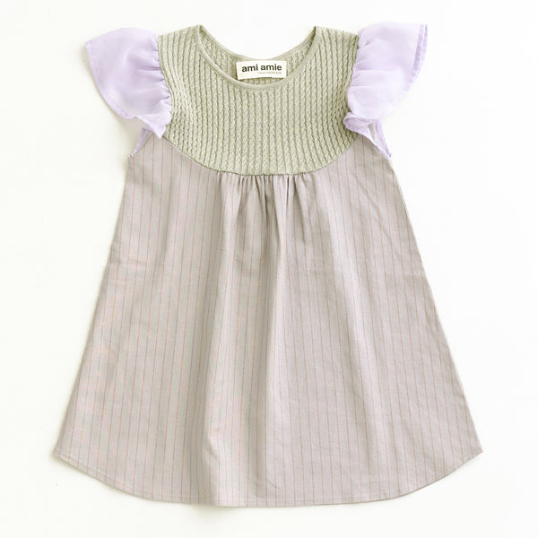 ami amie(OUTLET) : シフォンフリル袖ケーブルニットトップ切替ワンピース/231023